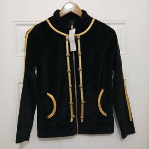 Vintage y2k deadstock bcbg womens small sweater full zip gold black bling